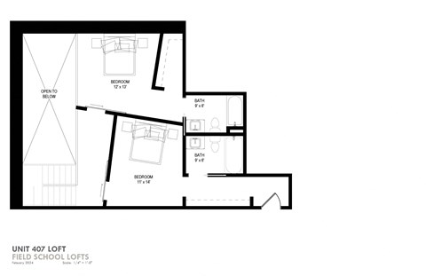 Floor plan for 2 beds, 2.5 baths, 1490 sqft